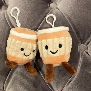 Cute Brown Coffee Cup With Hearts Plush Toy Keychain 3 inches